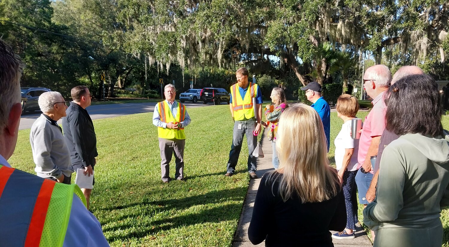 St. Johns County Engineer Duane Kent speaks to residents about changes to a project along Mickler Road.